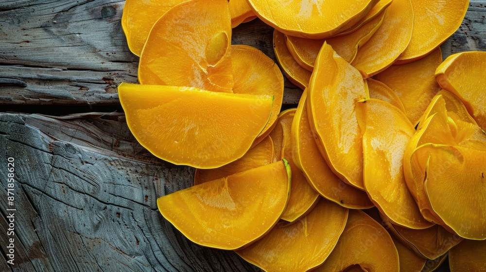 Sticker Butternut squash slices on rustic wood with intentional shading