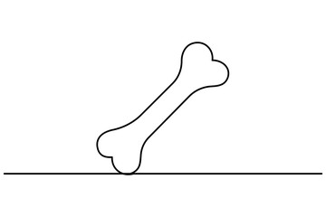 Dog bone continuous one line drawing of isolated outline vector art illustration