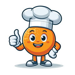 orange fruit mascot character in chef costume giving thumbs up