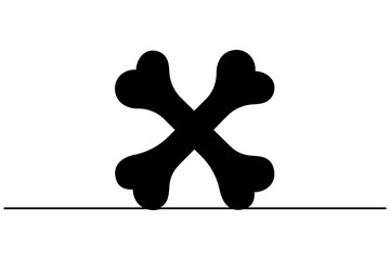 Dog bone silhouette vector art illustration and isolated outline drawing