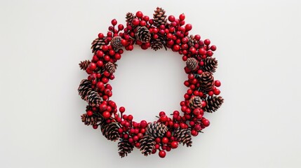 Xmas theme Red wreath with cones on white background
