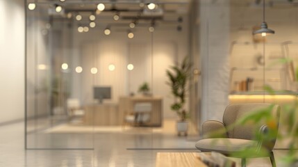 Blurred modern and cozy service room with private consultation area for customers and office background