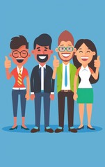 Obraz premium Employees with thumbs up, satisfied team, flat design illustration
