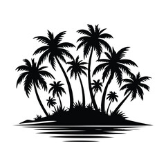 Illustration of Silhouette of a palm tree on a small island.