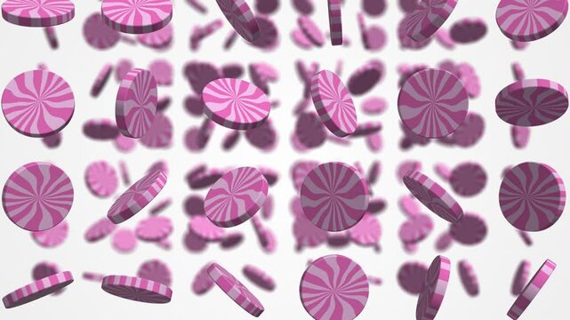 Pink Color Candy Pack Falling Animation. 3D Candies Falling. Candies Rain. 4K