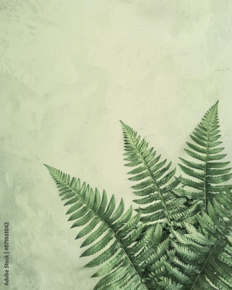 Aufkleber serene 3d rendering of fern leaves in muted greens with authentic textures on white background