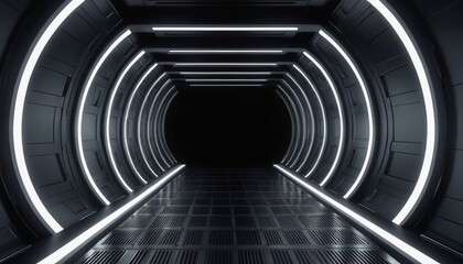 Fototapeta premium Futuristic Technology Abstract Background: Hi-Tech Display, Spaceship, Virtual Reality, Sci-Fi Tunnel