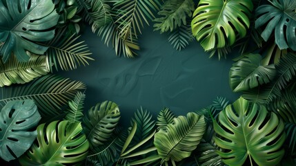 Lush Tropical Foliage 3D Illustration in Vibrant Greens - Top View Jungle Paradise