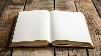 Sketchbook on wooden table with blank white pages
