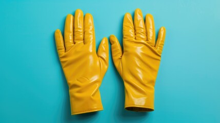Obraz premium Women s leather gloves in yellow on light blue background