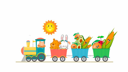 Fototapeta premium Cute, funny animals riding the train