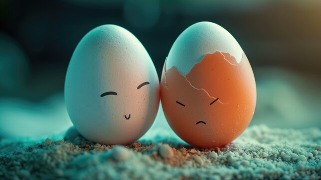 Concept of dating rejection and happiness with eggs