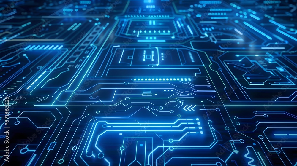 Poster futuristic blue background with lines circuit electronics.