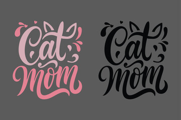  Funny  Cat Mom Typography with Paws: Vector Art on White Background