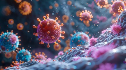 Naklejka premium A detailed microscopic examination of the virus, bacteria in the cellular environment.