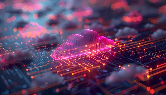 Cloud Matrix: Digital Streams of Document Storage, matrix-like grid of interconnected clouds, virtual landscape controlled by AI algorithms