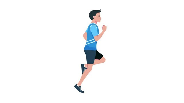 male athlete running isolated cartoon animation clip art white background loop