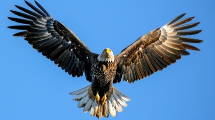 Obraz premium Witness the majestic flight of an eagle against a clear blue sky