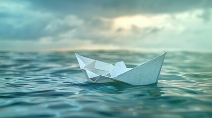 Obraz premium Floatin Paper Vessel in the Ocean
