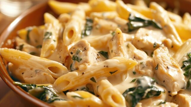 Creamy chicken and spinach penne pasta