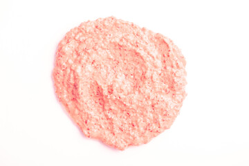 Fruit yogurt ice cream close-up on a white background. Smoothies from fresh fruits and berries. Ice cream texture. Delicious sweet dessert close-up as a background.