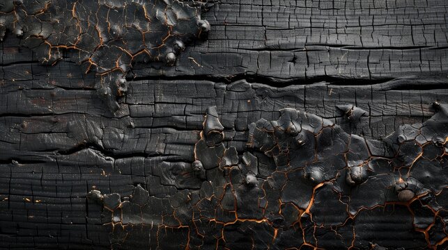 Textured scorched wood on charcoal background with space for text Crackled texture or design