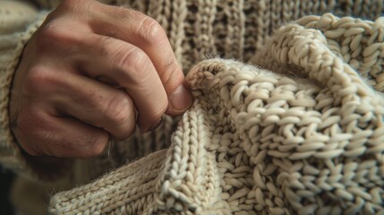 Obraz premium Repairing holes in a wool cardigan