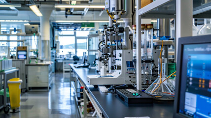 Showcase a modern chemical engineering research lab with reaction testing equipment 