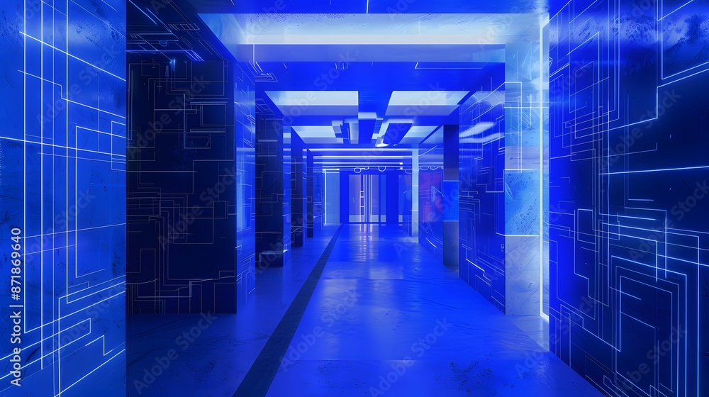 Poster futuristic blue background with lines circuit electronics.
