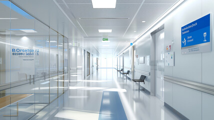 Obraz premium Showcase a modern hospital corridor with clear signage and bright lighting 
