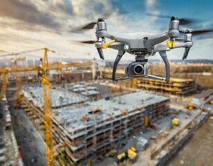 Fototapeta premium Drone over construction site. video surveillance or industrial inspection
