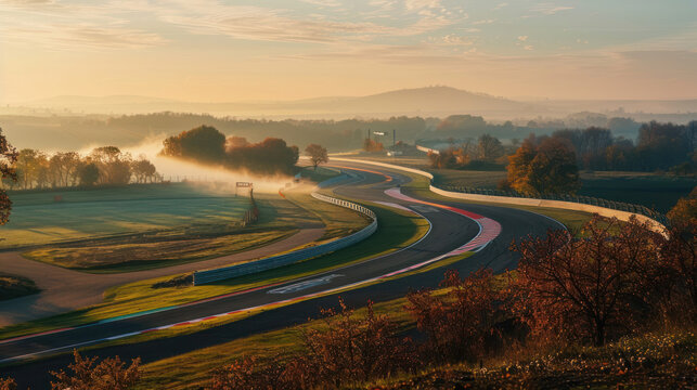 Hungary's main Formula 1 race course, Hungaroring, is situated in Mogyorod. The track looks particularly stunning in the soft lighting of an autumn morning.