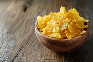 Bowl of pineapple chips yellow