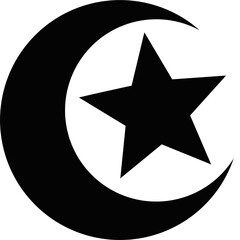 Religion symbols. Islam symbol. Halal icon. Moon and star icon. Ramadan Kareem Eid Mubarak.