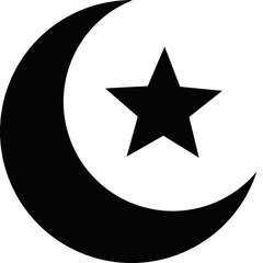 Religion symbols. Islam symbol. Halal icon. Moon and star icon. Ramadan Kareem Eid Mubarak.