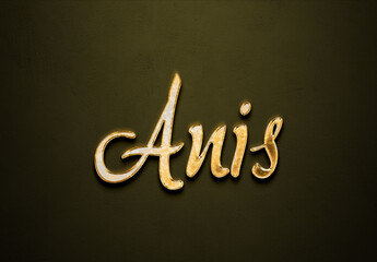 Old gold text effect of Indonesian name Anis with 3D glossy style Mockup.