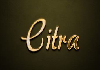 Old gold text effect of Indonesian name Citra with 3D glossy style Mockup.