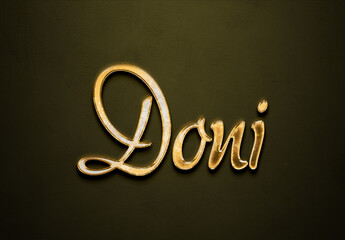 Old gold text effect of Indonesian name Doni with 3D glossy style Mockup.