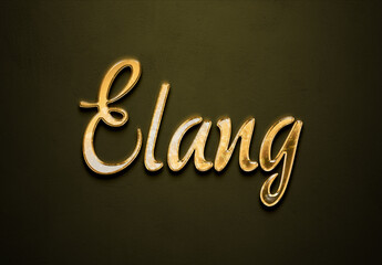 Old gold text effect of Indonesian name Elang with 3D glossy style Mockup.