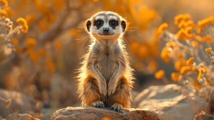Fototapeta premium Curious Meerkat in a Golden Landscape