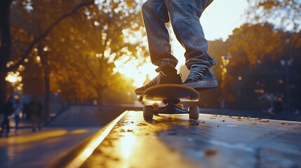 Outdoor Skateboarding Lifestyle With Skater Positioned On Ramp Under Strong Light Creating Energetic Sport Visual Mood