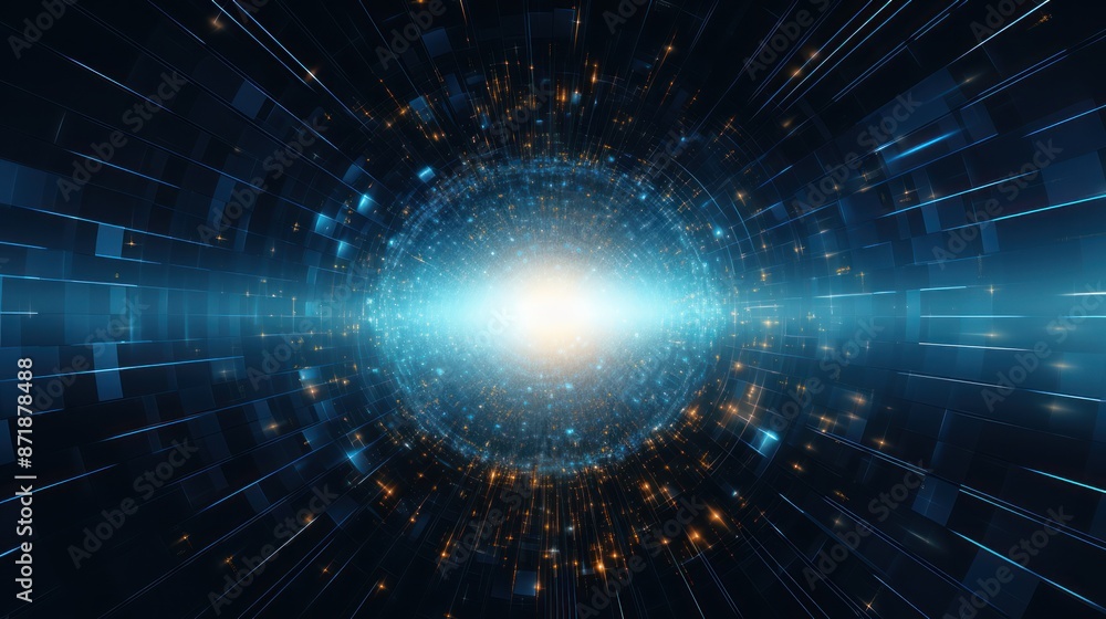 Poster abstract particle fractal background, hi-tech