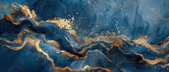 Abstract blue gold floral marble texture background