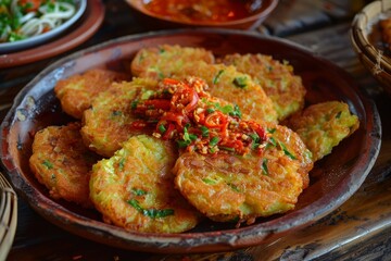Fototapeta premium Combro is a traditional Sundanese fritter made from cassava filled with chili sauce and fried
