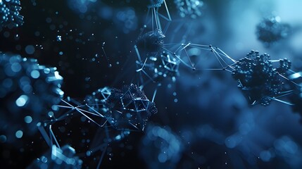 Futuristic background dark blue with molecules technology, polygonal shapes and lines. 