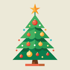 decorative christmas tree illustration on solid background