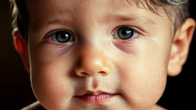 Face morphing from baby boy to old man, close-up