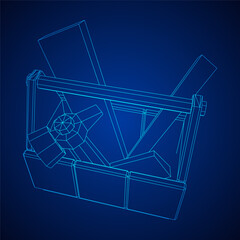 Wooden Toolbox with Tools. Wireframe low poly mesh vector illustration