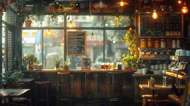 A narrative about a cozy cafe with the aroma of coffee wafting through the air, against a backdrop of softly blurred background chatter