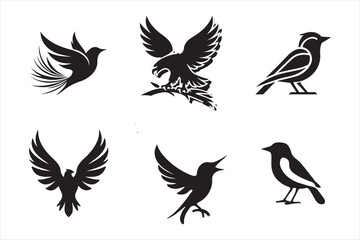 set of birds silhouette logo design template black and white 